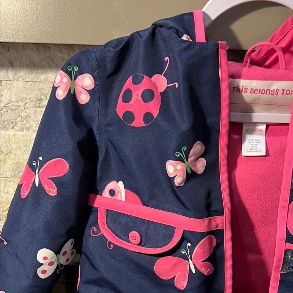 Gymboree Pink and blue Raincoat with butterfly ladybug print size 5
